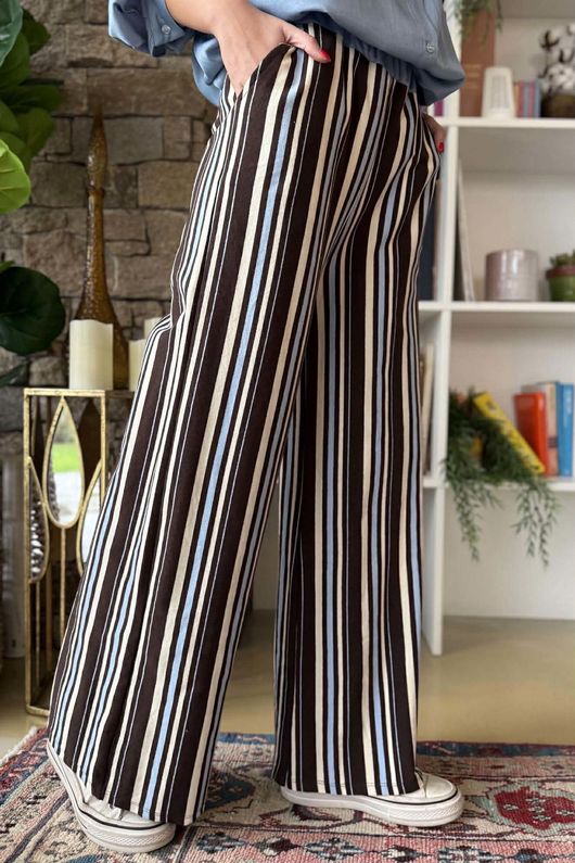 Marlowe Stripe Wide Leg Lounge Trouser Chocolate 